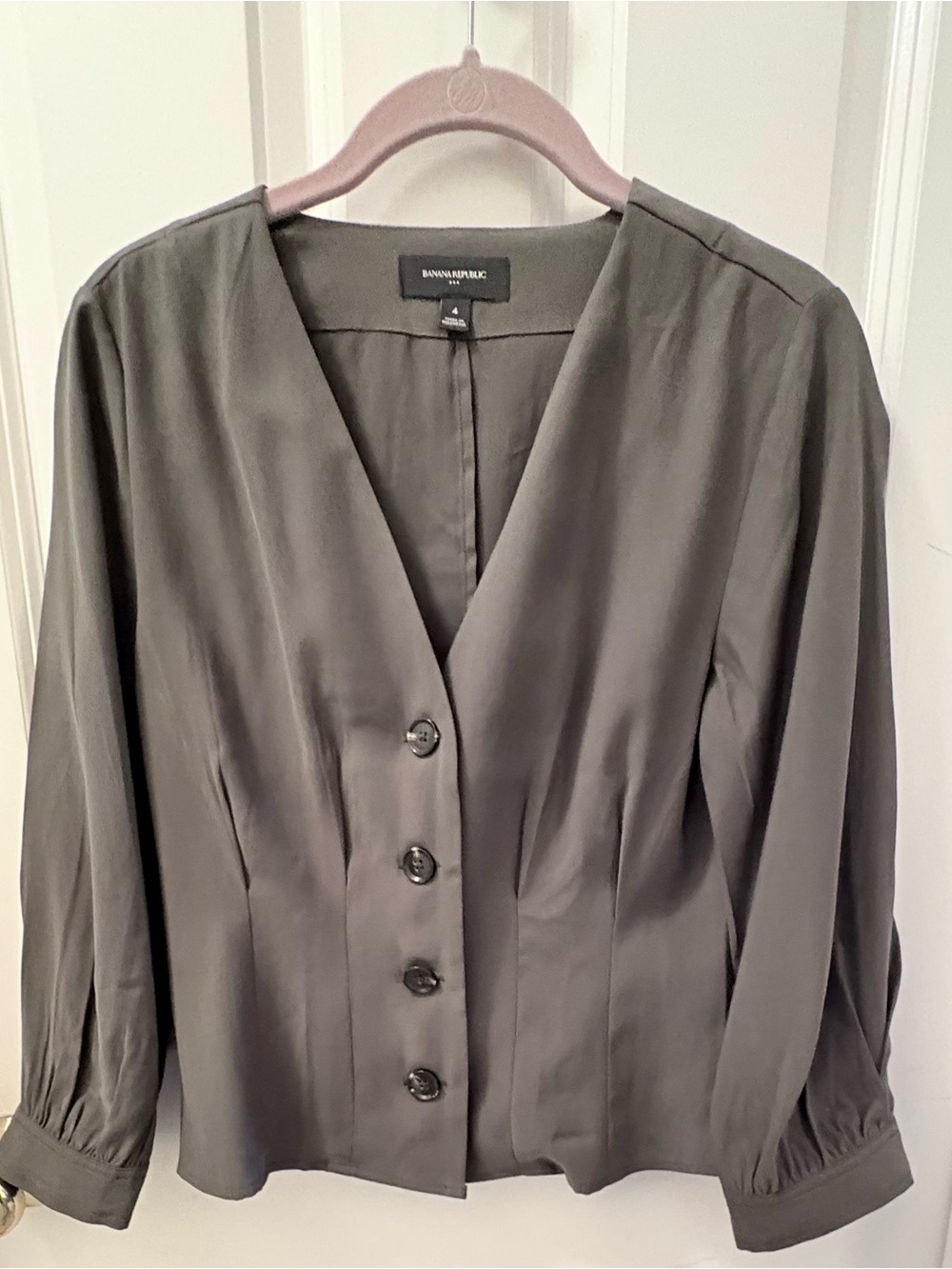 Banana Republic Olive V-Neck Button Blouse